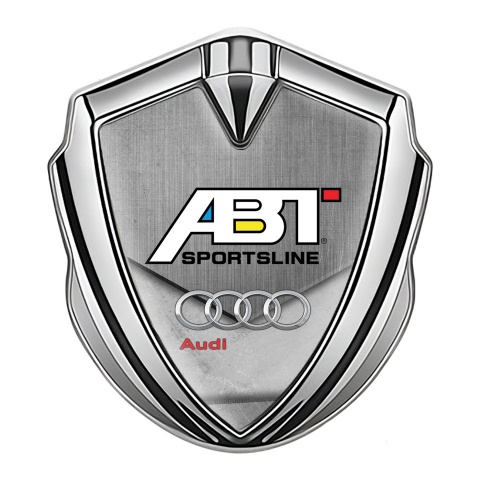 Audi Emblem Badge Silver Stone Slab Effect Chrome Rings Edition