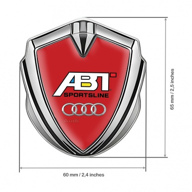 Audi Metal 3D Domed Emblem Silver Red Fill Chrome Logo Sportsline