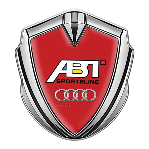 Audi Metal 3D Domed Emblem Silver Red Fill Chrome Logo Sportsline