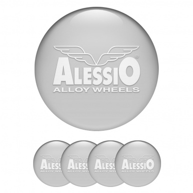 Alessio Emblems for Wheel Center Caps Light Grey White Logo