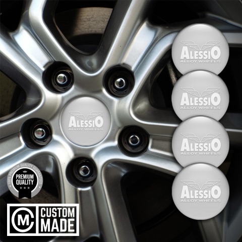 Alessio Emblems for Wheel Center Caps Light Grey White Logo
