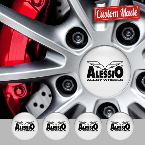Alessio Wheel Stickers for Center Caps White Pearl Black Logo