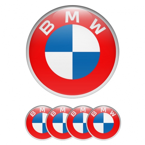 BMW Wheel Emblem for Center Caps Red Base Grey Ring
