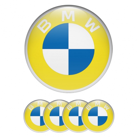 BMW Stickers for Wheels Center Caps Yellow Base Grey Ring