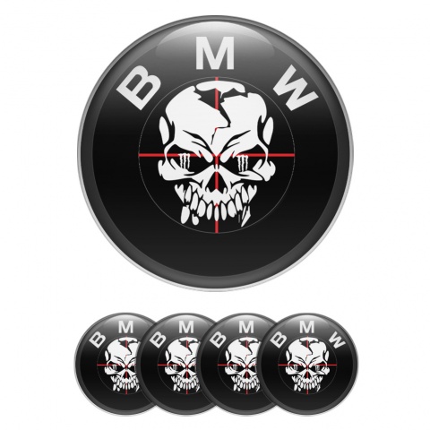 BMW Emblem for Center Wheel Caps Black White Skull