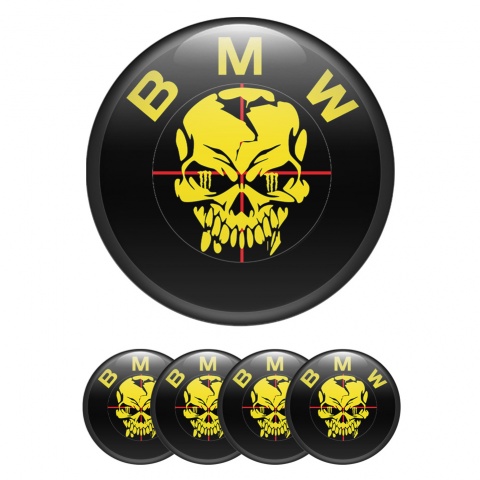 BMW Stickers for Center Wheel Caps Black Base Yellow Skull
