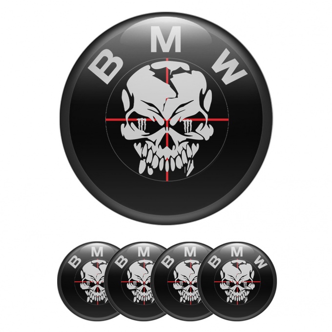 BMW Wheel Emblem for Center Caps Black Base Grey Skull