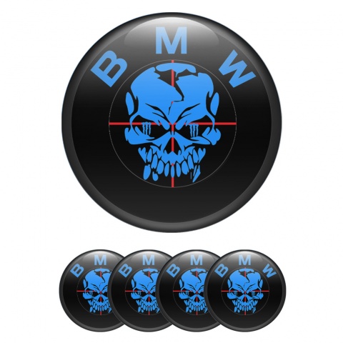 BMW Emblem for Wheel Center Caps Black Fill Blue Skull