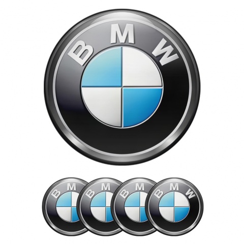 BMW Emblem for Center Wheel Caps Black Silver Circle