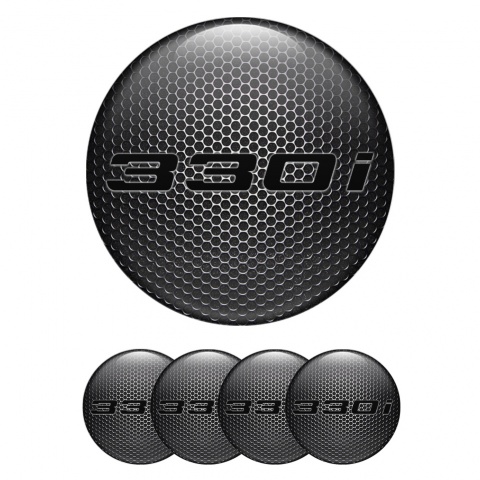 BMW Center Wheel Caps Stickers Metal Grate 330i Black Logo