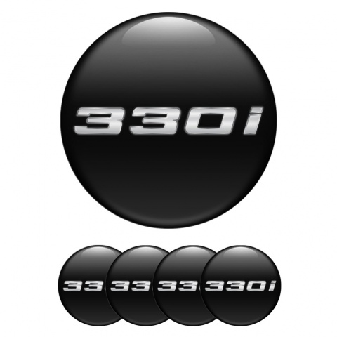 BMW Emblems for Center Wheel Caps Black 330i Silver Logo