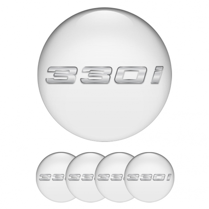 BMW Wheel Emblem for Center Caps White 330i Silver Logo