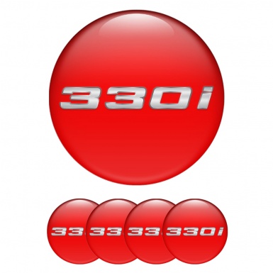 BMW Center Wheel Caps Stickers Red 330i Silver Logo
