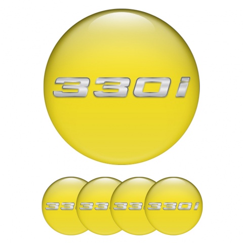 BMW Emblems for Center Wheel Caps Yellow 330i Silver Logo