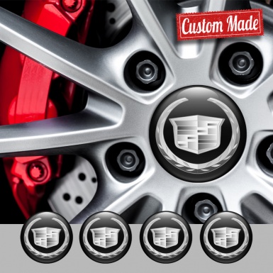 Cadillac Silicone Stickers for Center Wheel Caps Black Silver Logo