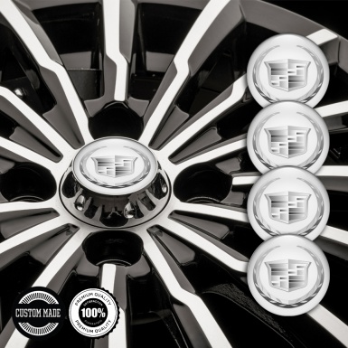 Cadillac Domed Stickers for Wheel Center Caps White Silver Logo