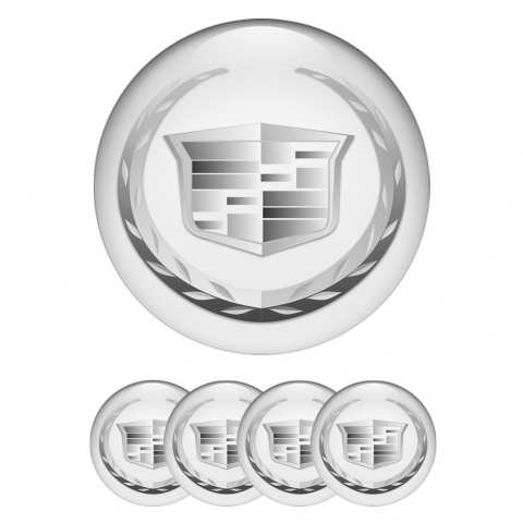 Cadillac Domed Stickers for Wheel Center Caps White Silver Logo