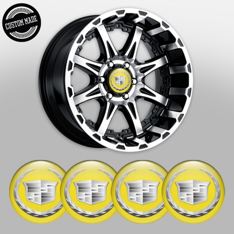 Cadillac Domed Stickers for Wheel Center Caps Yellow Silver Logo