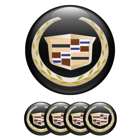 Cadillac Center Wheel Caps Stickers Black Gold Logo