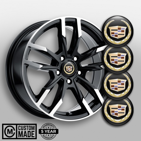 Cadillac Center Wheel Caps Stickers Black Gold Logo