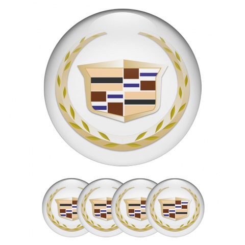 Cadillac Emblems for Center Wheel Caps White Gold Logo