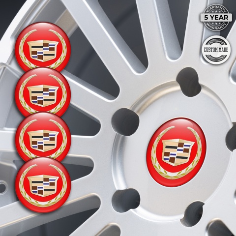 Cadillac Wheel Stickers for Center Caps Red Gold Logo