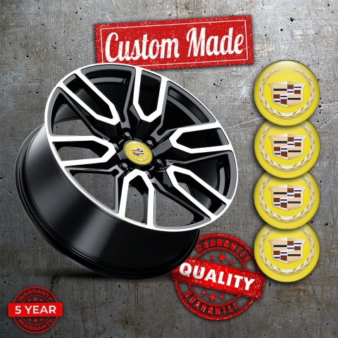 Cadillac Silicone Stickers for Center Wheel Caps Yellow Gold Logo