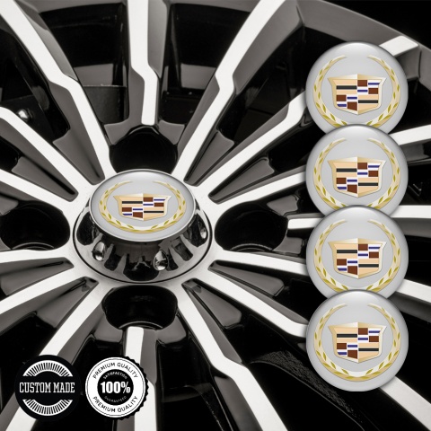 Cadillac Domed Stickers for Wheel Center Caps Grey Gold Logo