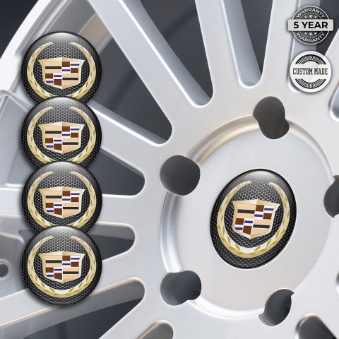 Cadillac Center Caps Wheel Emblem Dark Grate Gold Logo