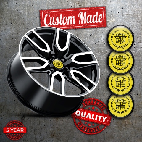 Cadillac Emblem for Center Wheel Caps Yellow Dark Laurel Logo