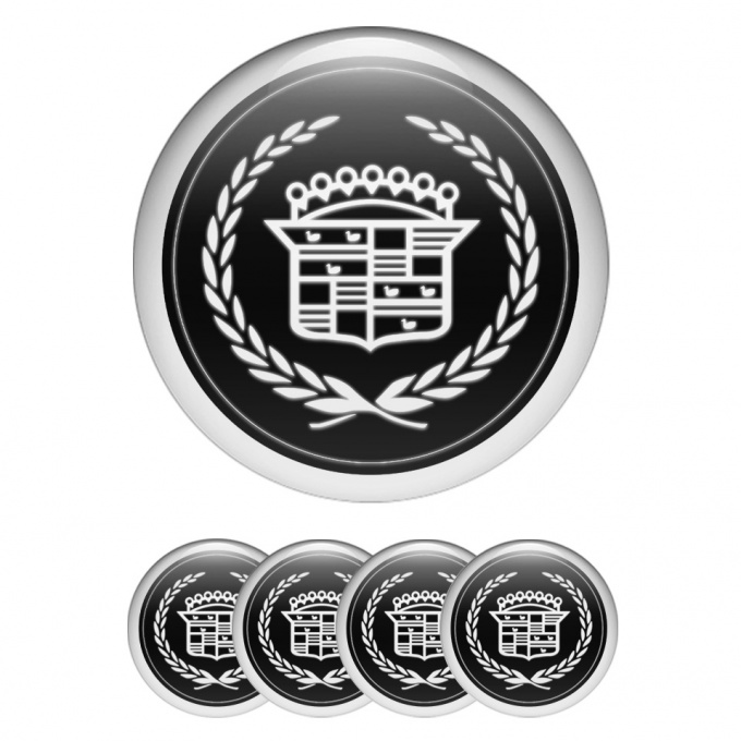 Cadillac Wheel Stickers for Center Caps Black White Laurel Design