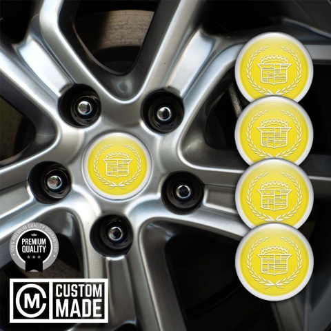 Cadillac Wheel Emblem for Center Caps Yellow White Laurel Design