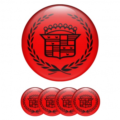 Cadillac Emblem for Center Wheel Caps Red Black Laurel Motif