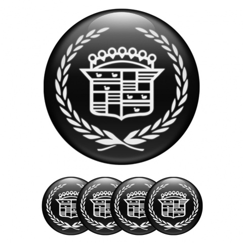 Cadillac Silicone Stickers for Center Wheel Caps Black White logo Motif