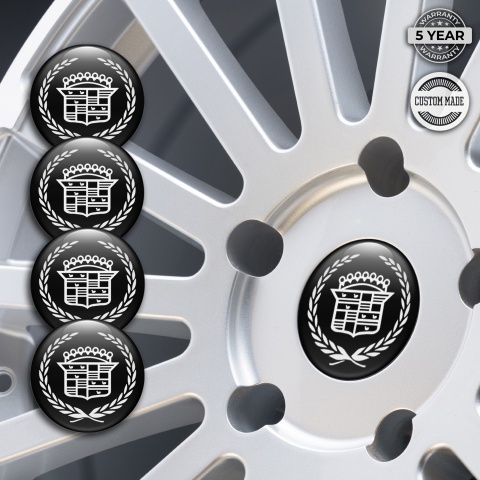 Cadillac Silicone Stickers for Center Wheel Caps Black White logo Motif