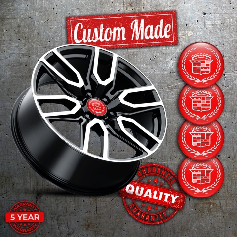Cadillac Wheel Emblem for Center Caps Red White Logo Motif