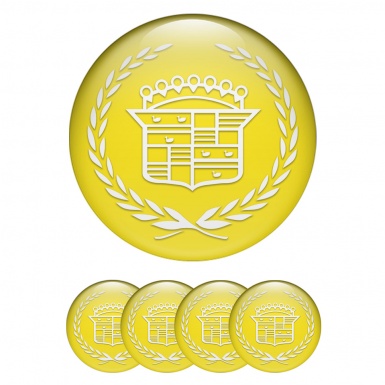 Cadillac Stickers for Wheels Center Caps Yellow White Logo Motif