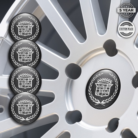 Cadillac Center Wheel Caps Stickers Metal Grate White Logo Motif