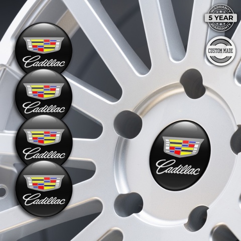 Cadillac Silicone Stickers for Center Wheel Caps Black White Characters