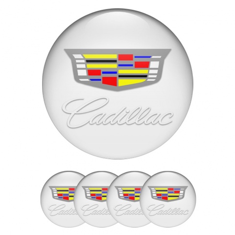 Cadillac Domed Stickers for Wheel Center Caps Pearl White Characters