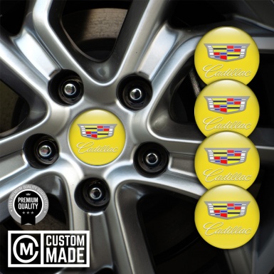 Cadillac Stickers for Wheels Center Caps Yellow White Characters