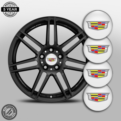 Cadillac Wheel Stickers for Center Caps White Large Color Logo
