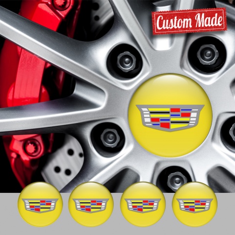 Cadillac Domed Stickers for Wheel Center Caps Yellow Large Color Logo