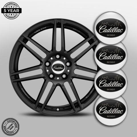 Cadillac Center Wheel Caps Stickers White Black Detroit Outline