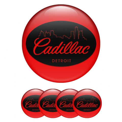 Cadillac Emblems for Center Wheel Caps Red Black Detroit Outline