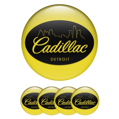 Cadillac Wheel Stickers for Center Caps Yellow Black Detroit Outline