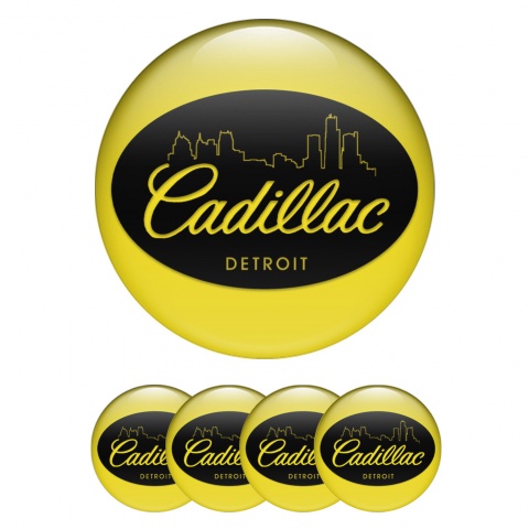 Cadillac Wheel Stickers for Center Caps Yellow Black Detroit Outline
