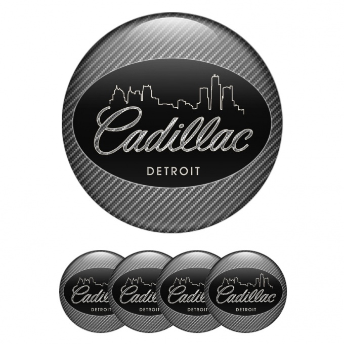 Cadillac Domed Stickers for Wheel Center Caps Carbon Black Detroit Outline