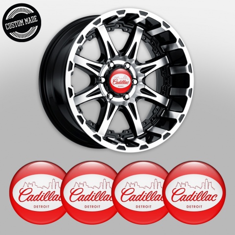Cadillac Wheel Emblem for Center Caps Red White Detroit Outline