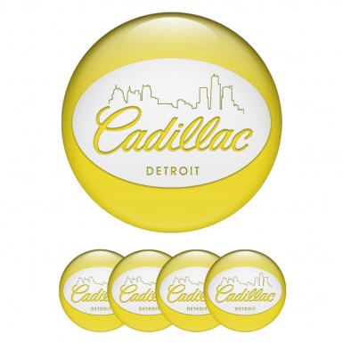 Cadillac Stickers for Wheels Center Caps Yellow White Detroit Outline